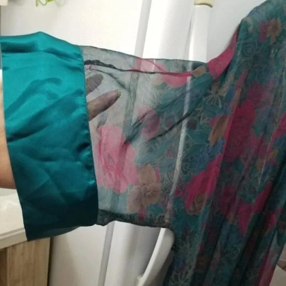 Vintage Linda For La Senza Floral Long Kimono  Robe Semi Sheer - Picture 7 of 14